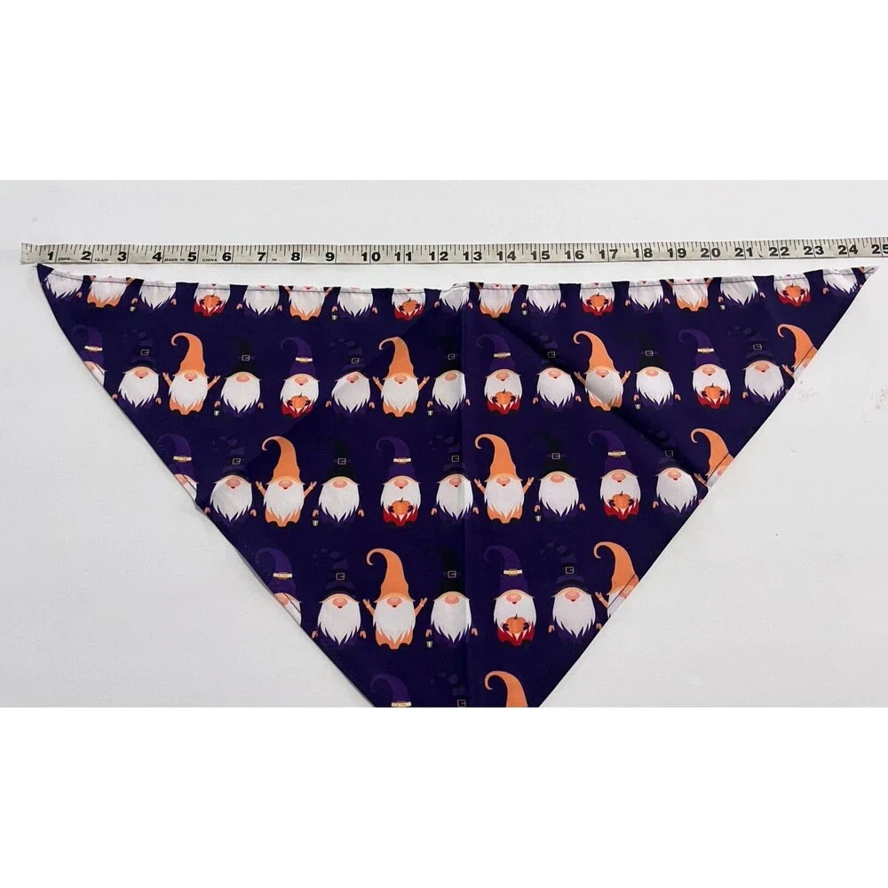 Dog Bandana Purple festive gnomes with witch hats design